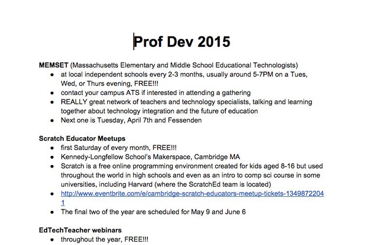Prof Dev 2015 — list of professional development opportunities